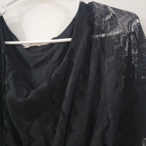 Old Navy Womens Top Size Small Black Floral Lace Bat Wing Cinched Waist - Picture 3 of 7